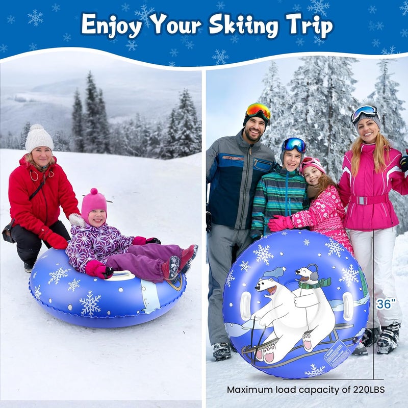 Eugsph Snow Tubes for Kids, 36" Durable Inflatable Snow Sleds, Heavy Duty Thickened Bottom Snow Sled with Sturdy Handles, Sledding Skiing Winter Outdoor Gifts Toys for Kids - Image 2